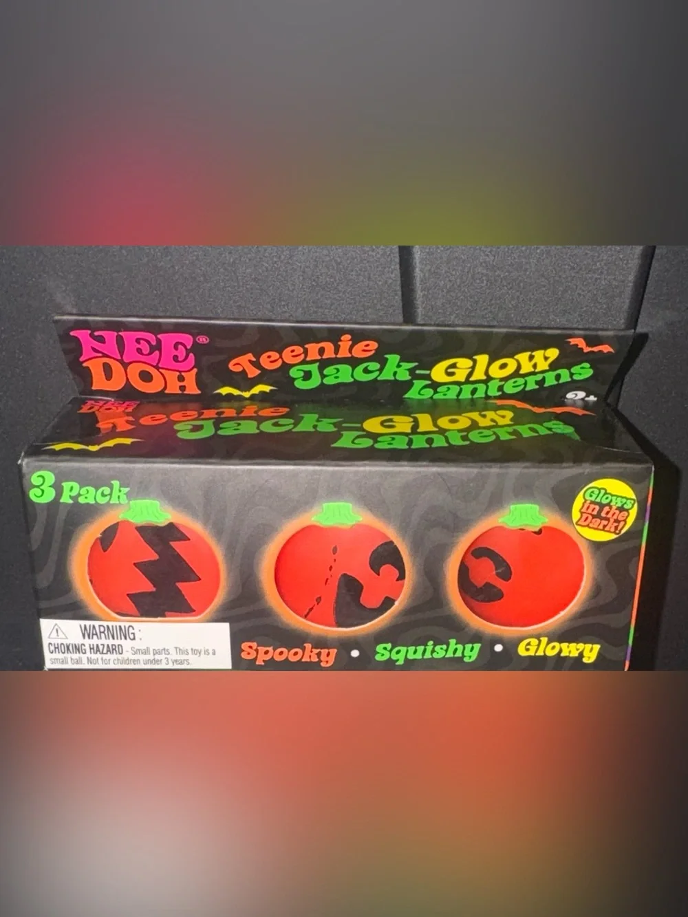 Needoh Teenie Jack-Glow Lanterns 3-Pack Halloween Glow Pumpkins Squishy
